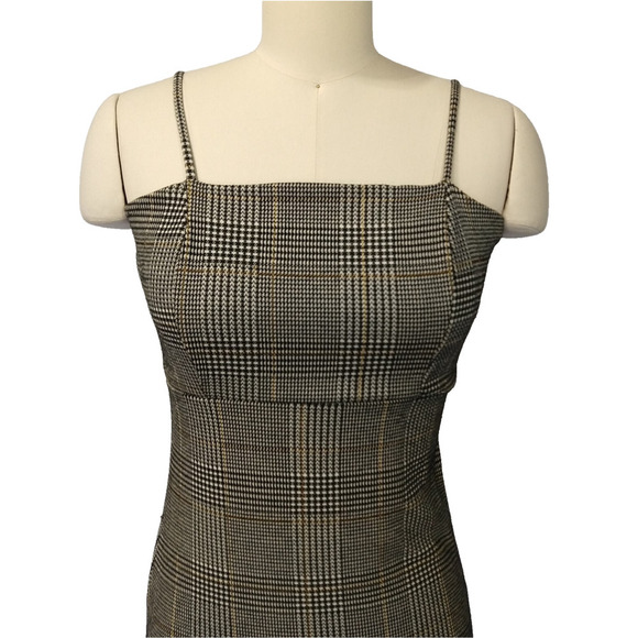 Vintage 90s to Y2K Tweed Sleeveless Midi Sheath Dress Size S Plaid Wiggle Retro - Picture 2 of 7